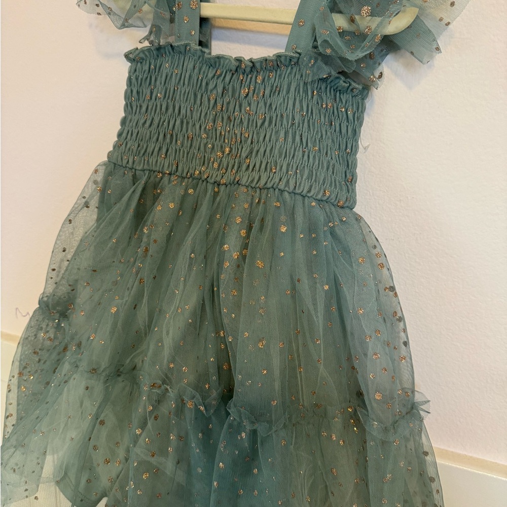 Like new Zunie Teal and Gold Kids Formal Dress - Picture 4 of 5